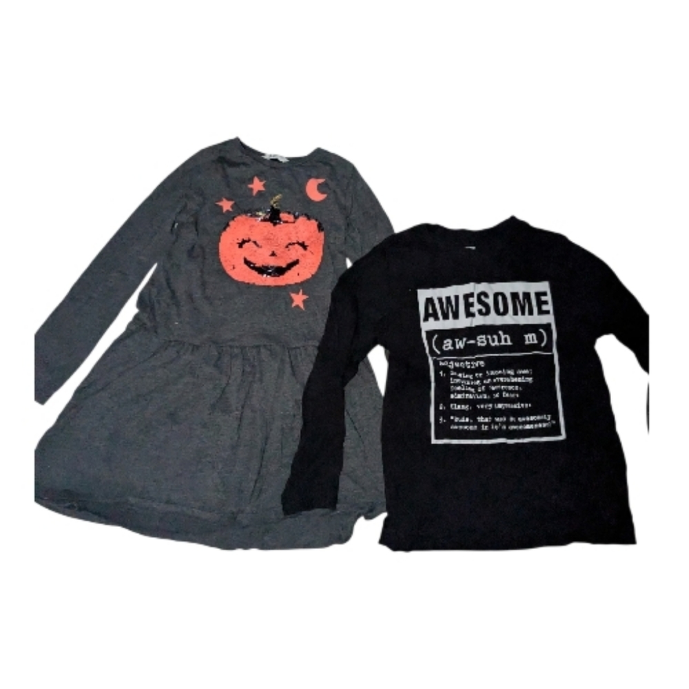 Girls 2-Piece Halloween Dress & Graphic Tee Bundle, Size 8-10